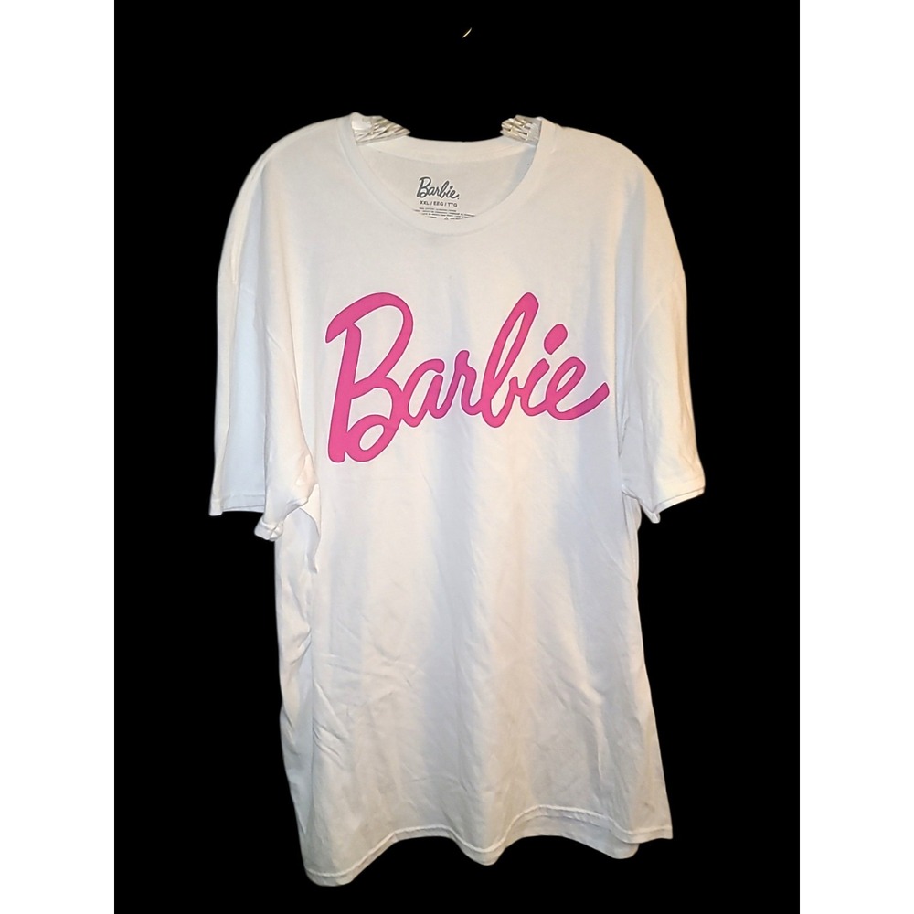 Barbie T Shirt Womens XXL White Pink Logo Graphic Tee Mattel 100% Cotton NWOT